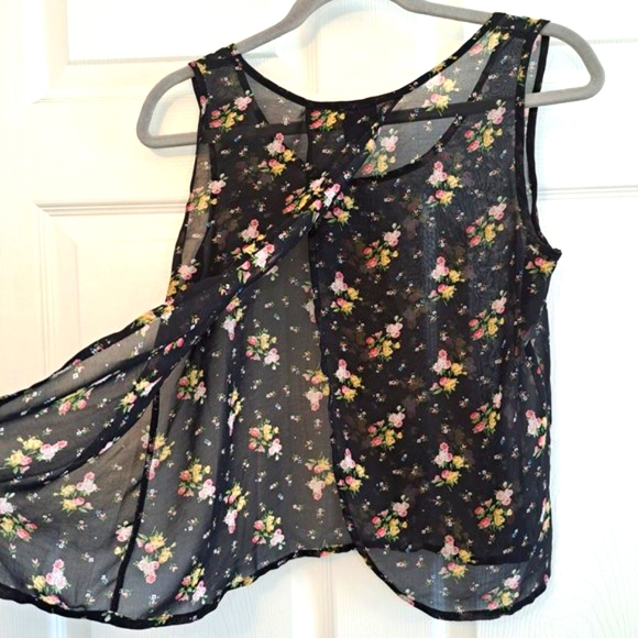 Wet Seal Black Floral Sheer Tank Blouse Open Back Size Small - Picture 3 of 6